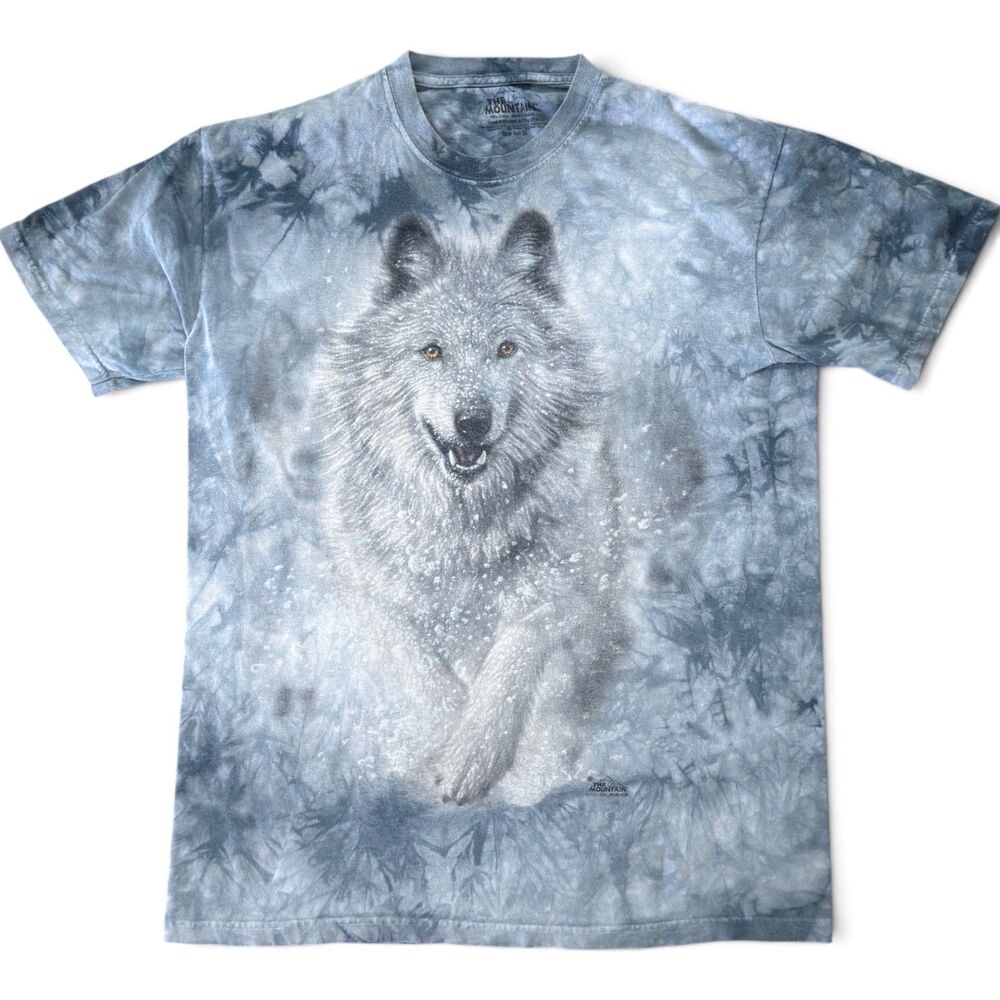 The Mountain White Wolf Tie Dye T Shirt Mens Large Blue Gray Graphic Tee